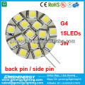 LED g4 15smd 5050 leds 3 w pino traseiro pino marinho lâmpada bulbo auto lâmpada de alta potência engergy poupança grande qulity